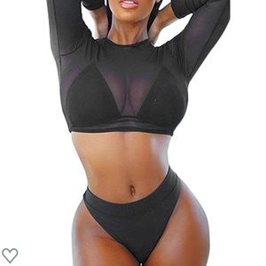 3 Piece High Waist Thong bikini Mesh Top